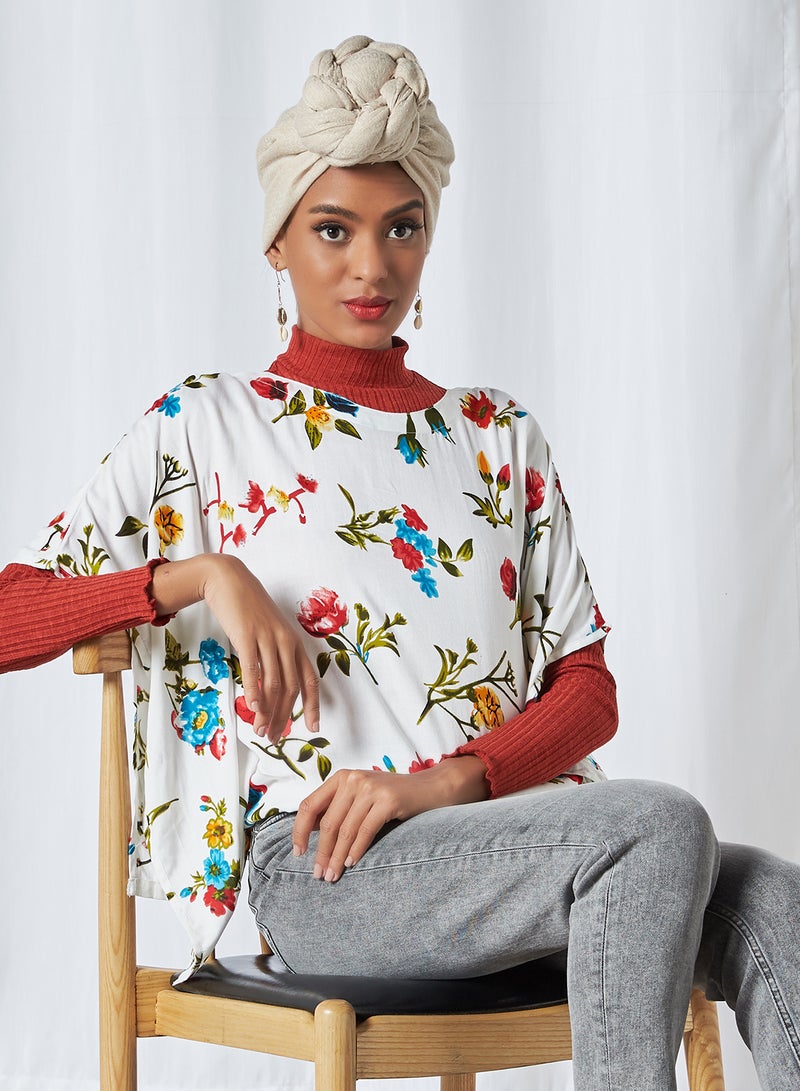 ABOF Batwing Sleeve Floral Top White/Pink/Blue  - Image 1