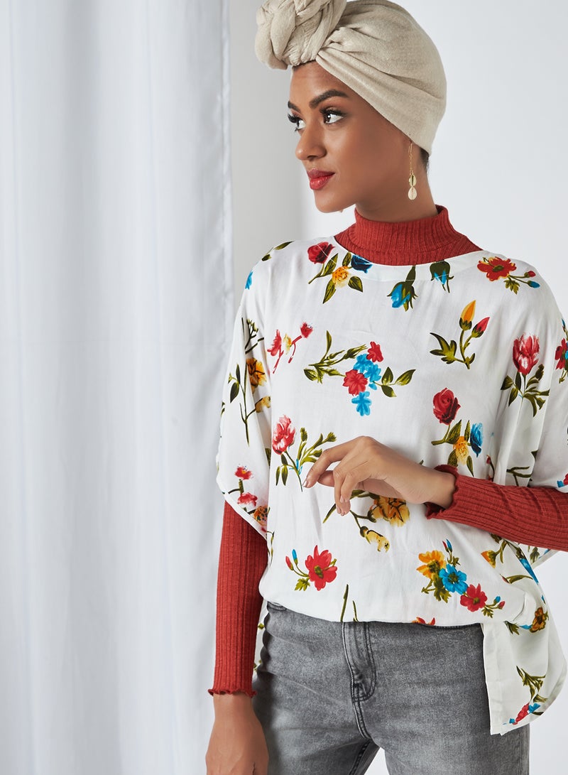ABOF Batwing Sleeve Floral Top White/Pink/Blue  - Image 4