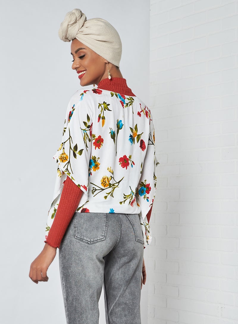 ABOF Batwing Sleeve Floral Top White/Pink/Blue  - Image 2