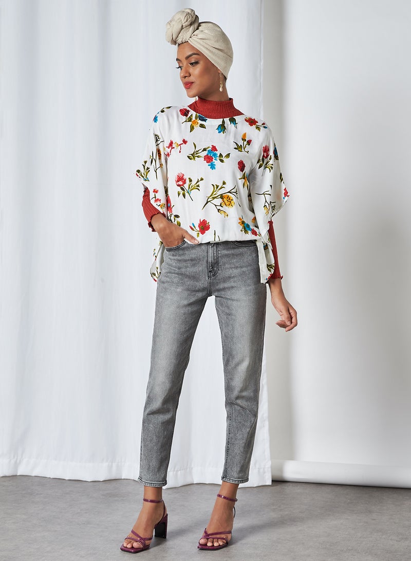 ABOF Batwing Sleeve Floral Top White/Pink/Blue  - Image 3