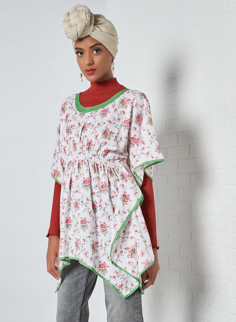 ABOF Floral Kaftan Top White  - Image 1