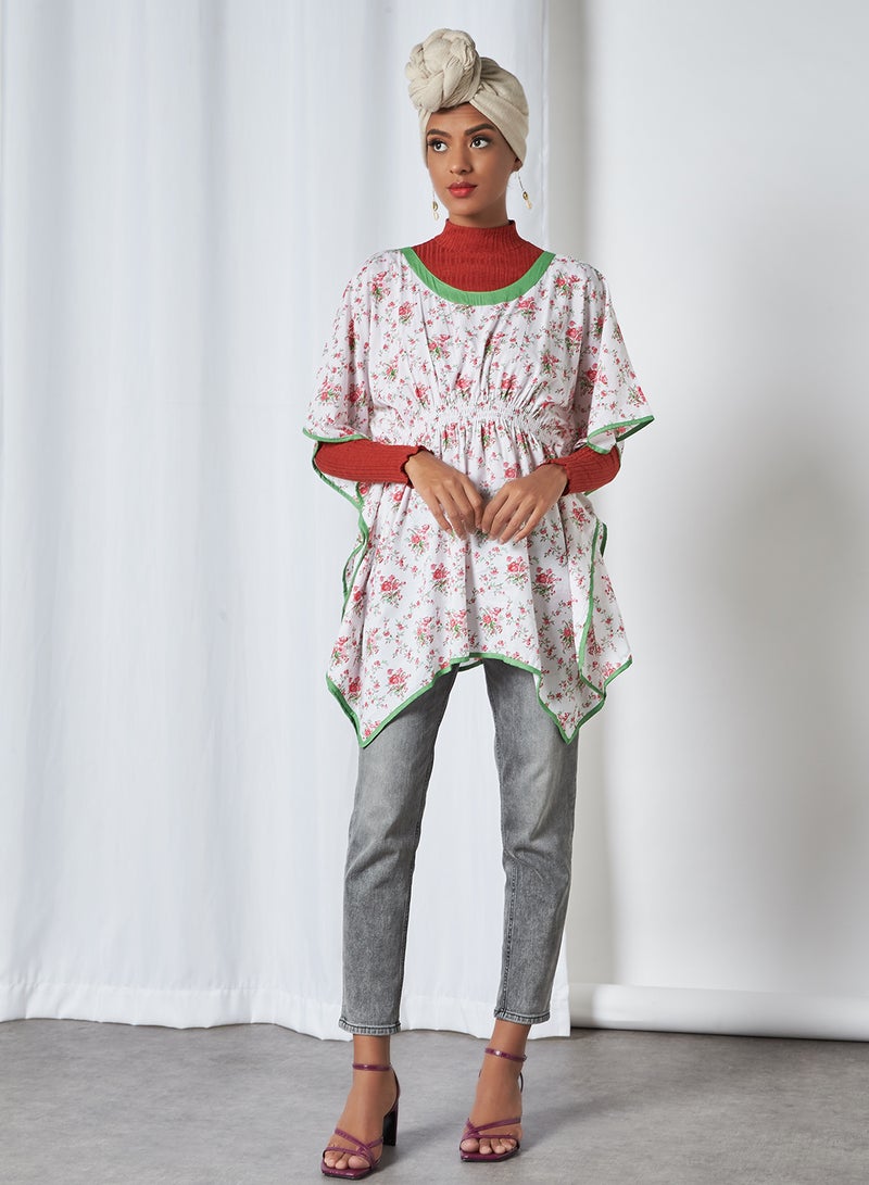 ABOF Floral Kaftan Top White  - Image 3