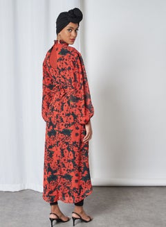 Hope & Ivy Dipped Hem Floral Dress Black and Red  - Image 2