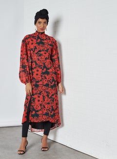 Hope & Ivy Dipped Hem Floral Dress Black and Red  - Image 3