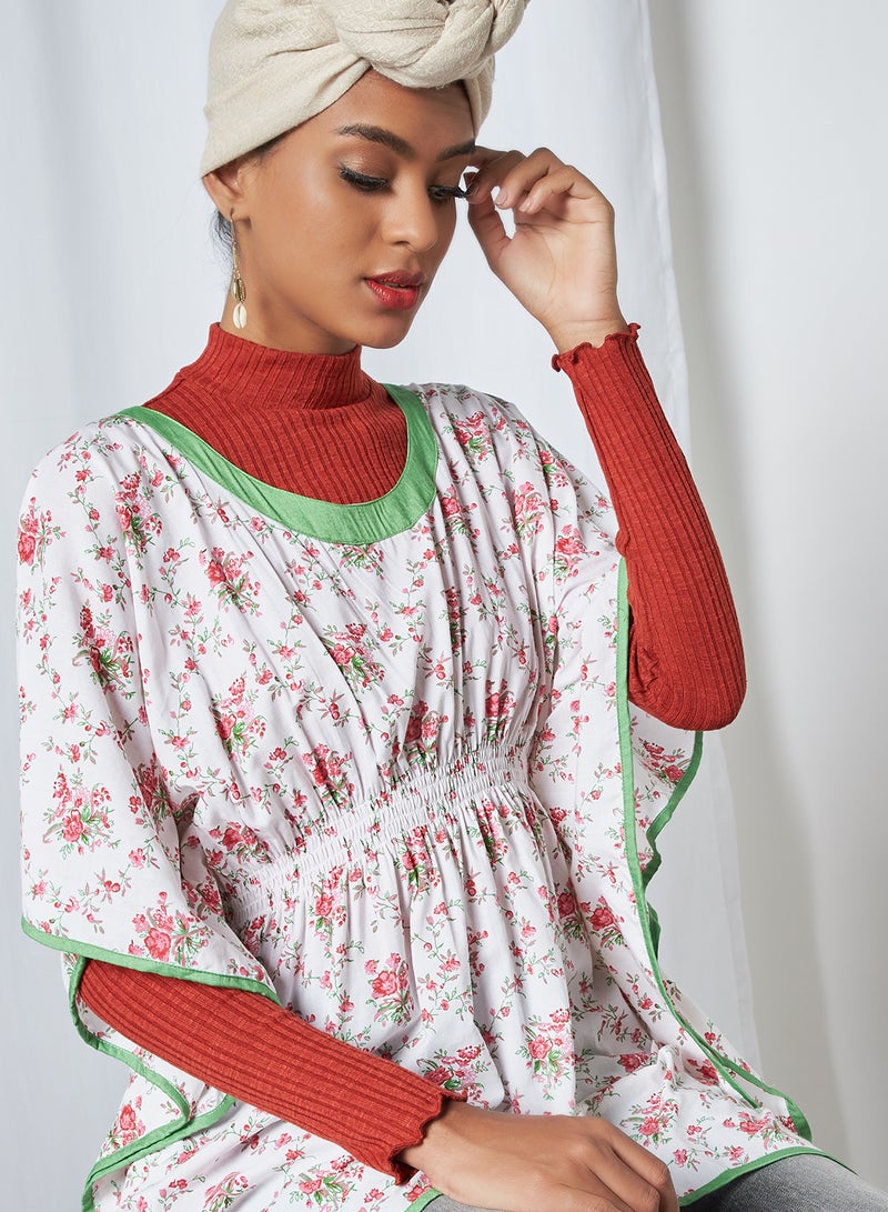 ABOF Floral Kaftan Top White  - Image 4