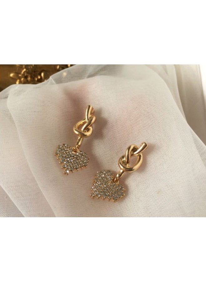 J&J Heart Design Rhinestone Studded Dangle Earrings  - Image 4