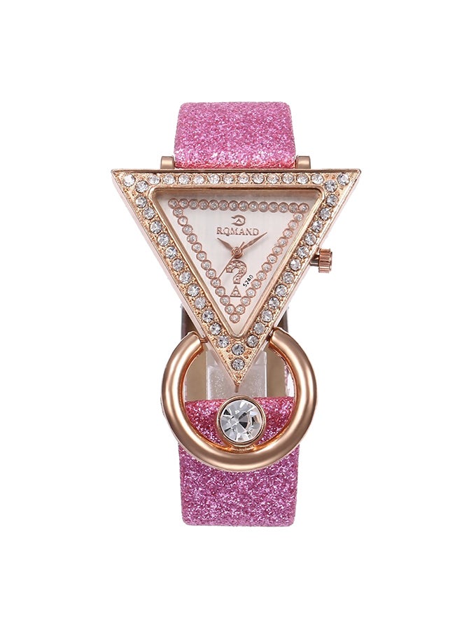 women Rhinestone Triangle Dial Shimmers Faux Leather Band Women Quartz Wrist Watch