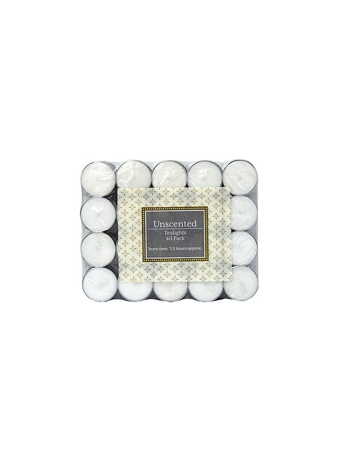 عبوة من 40 شمعة Tealight غير معطرة في كوب معدني أبيض 3.7سم - Image 1
