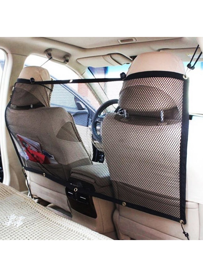 Durable Car Universal Back Seat Dog Pet Barrier Mesh Safety Net Guard with Belt Black 115 x 62cm - Image 1