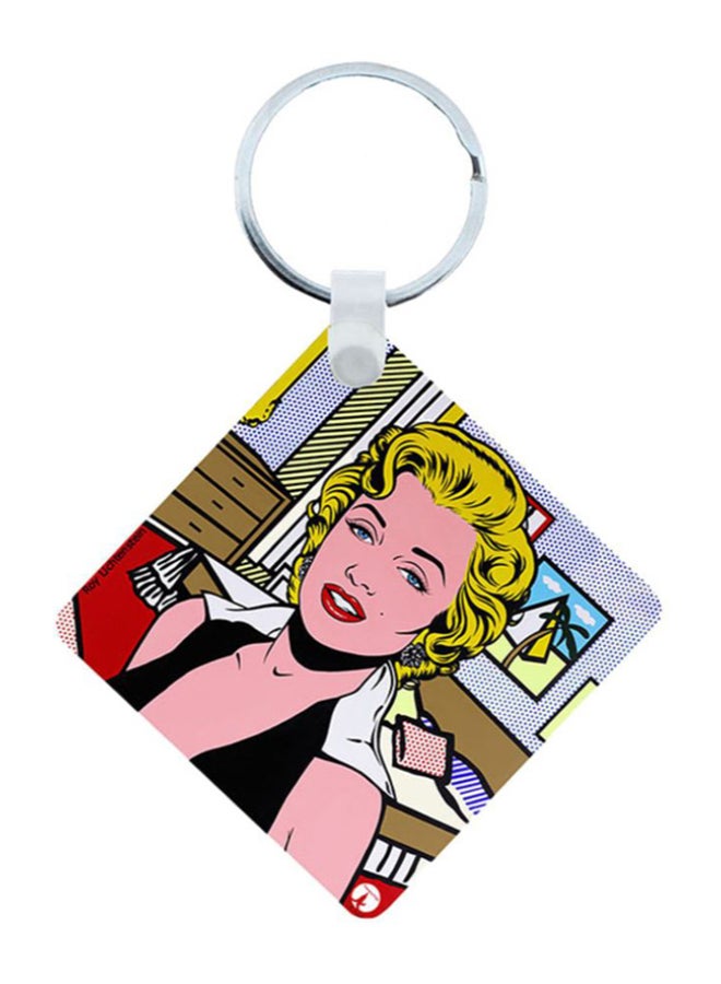 بي بي قلادة وسلسلة مفاتيح 2 في 1 مزينة بطبعة مستوحاة من فن البوب وردي/أصفر/أحمر - Image 1