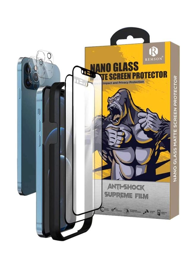Remson Pack Of 4 Nano Matte Screen And Camera Lens Protector For Apple iPhone 12 Pro Max Clear/Black - Image 1