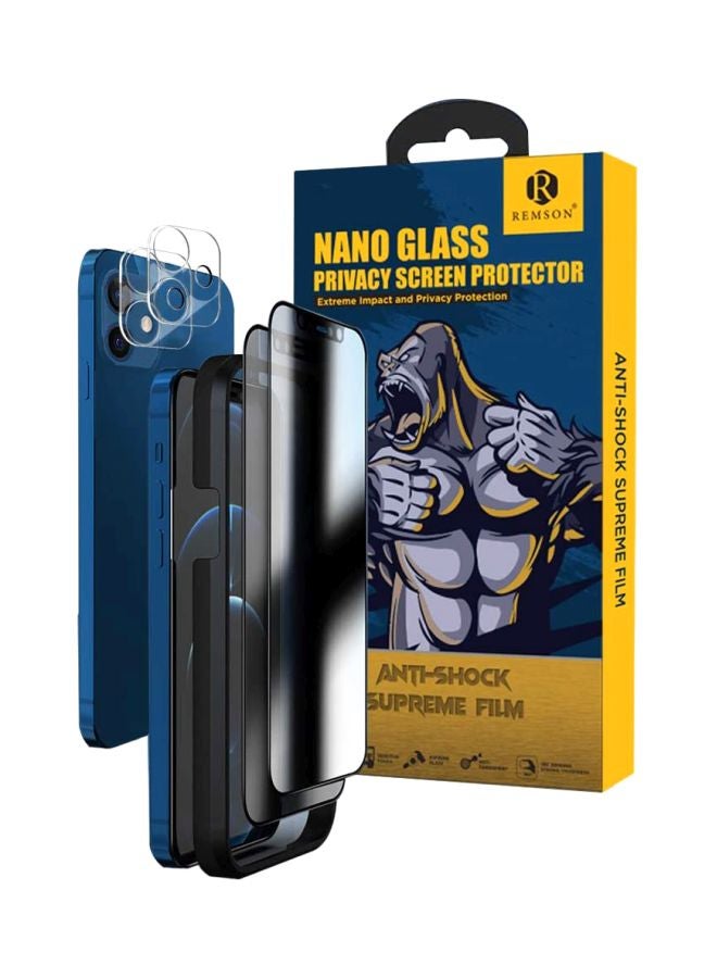 Remson Pack Of 4 Nano Privacy Screen And Camera Lens Protector For Apple iPhone 12 Clear/Black - Image 1