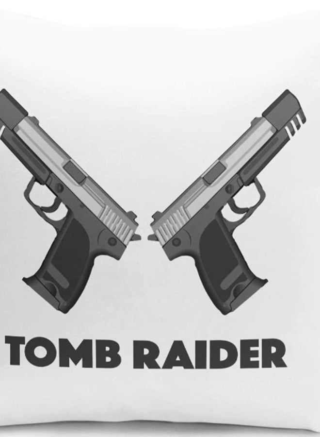 وسادة زينة للديكور مطبوع عليها عبارة "Guns Of Tomb Raider" أبيض/ أسود 16 x 16بوصة - Image 3