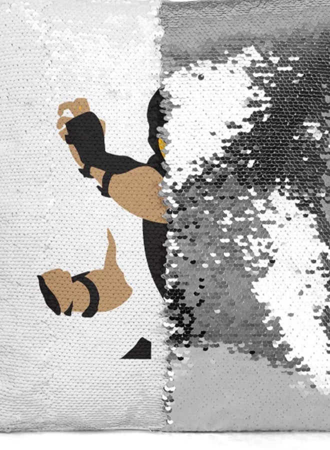 "وسادة زينة للديكور بطبعة شخصية سكوربيون من لعبة الفيديو "Mortal Kombat" أبيض/أصفر/أسود 16 x 16بوصة - Image 2
