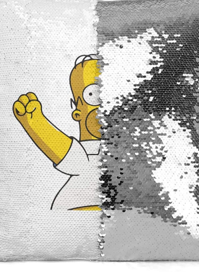 وسادة زينة بطبعة شخصية هومر سيمبسون وعبارة "Woo Hoo". أبيض/أصفر 16 x 16بوصة - Image 2