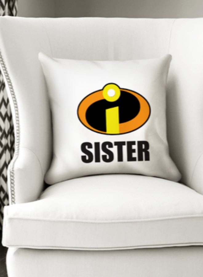 وسادة زينة مطبوع عليها عبارة "Sister Gift" أبيض/أسود/أصفر 16 x 16بوصة - Image 2