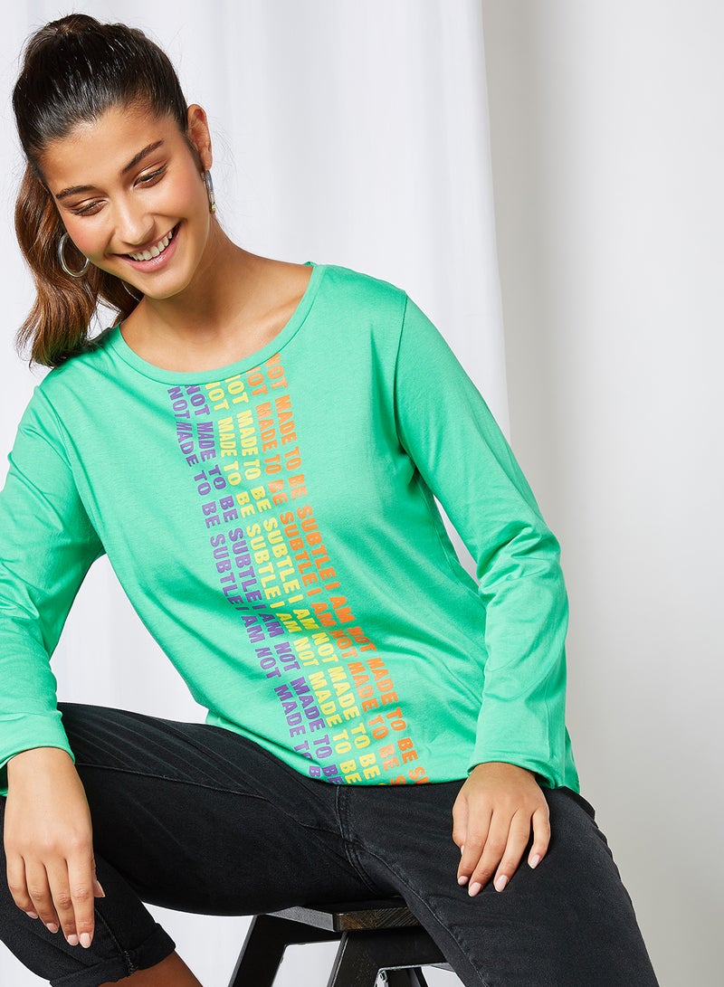 ABOF Front Slogan T-Shirt Pista Green - Image 1