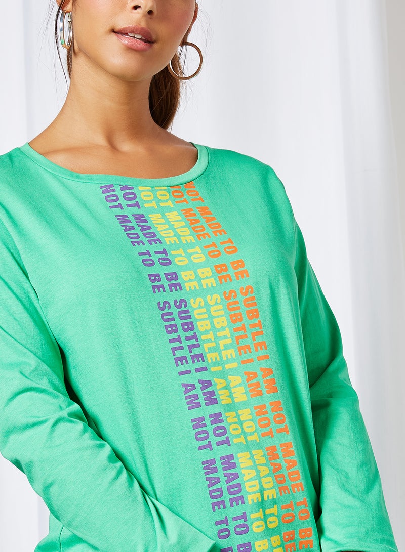 ABOF Front Slogan T-Shirt Pista Green - Image 4