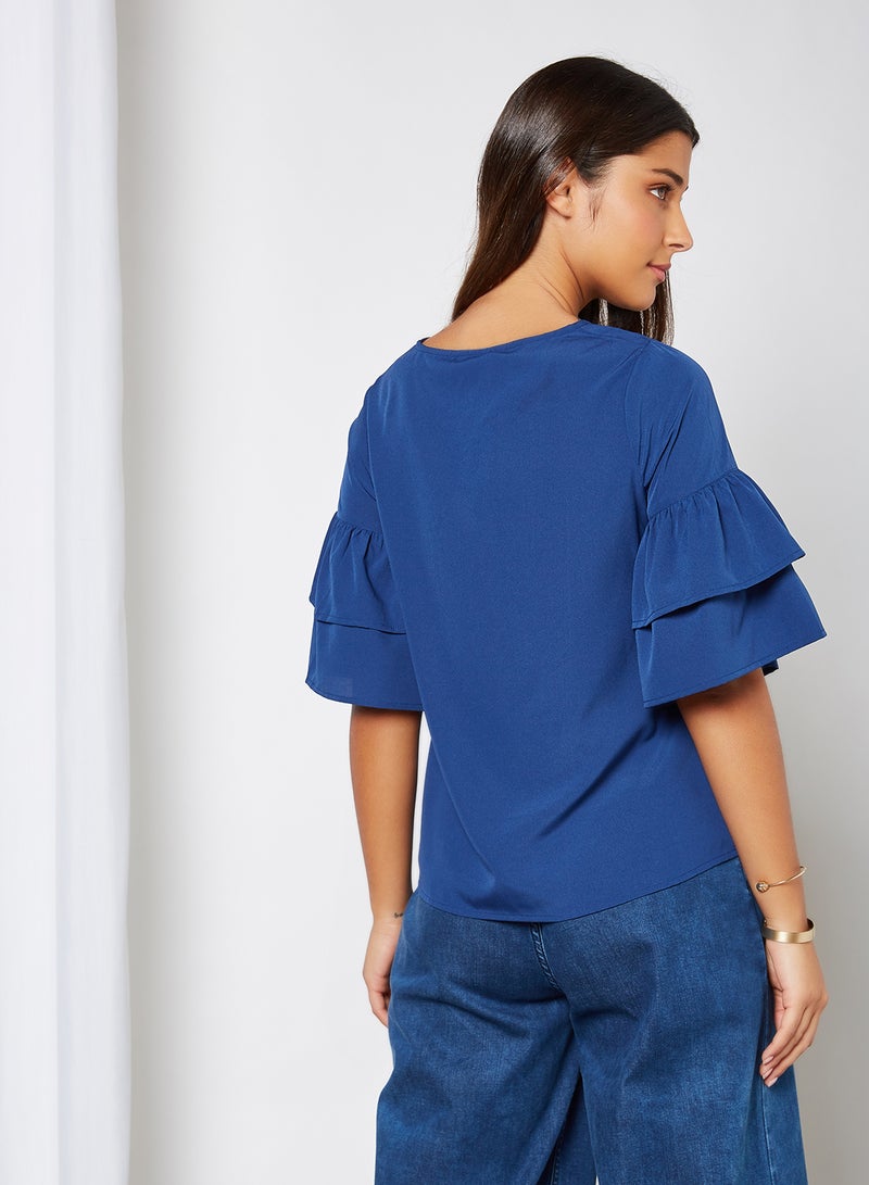 ABOF Flared Sleeve Solid Top Blue  - Image 2