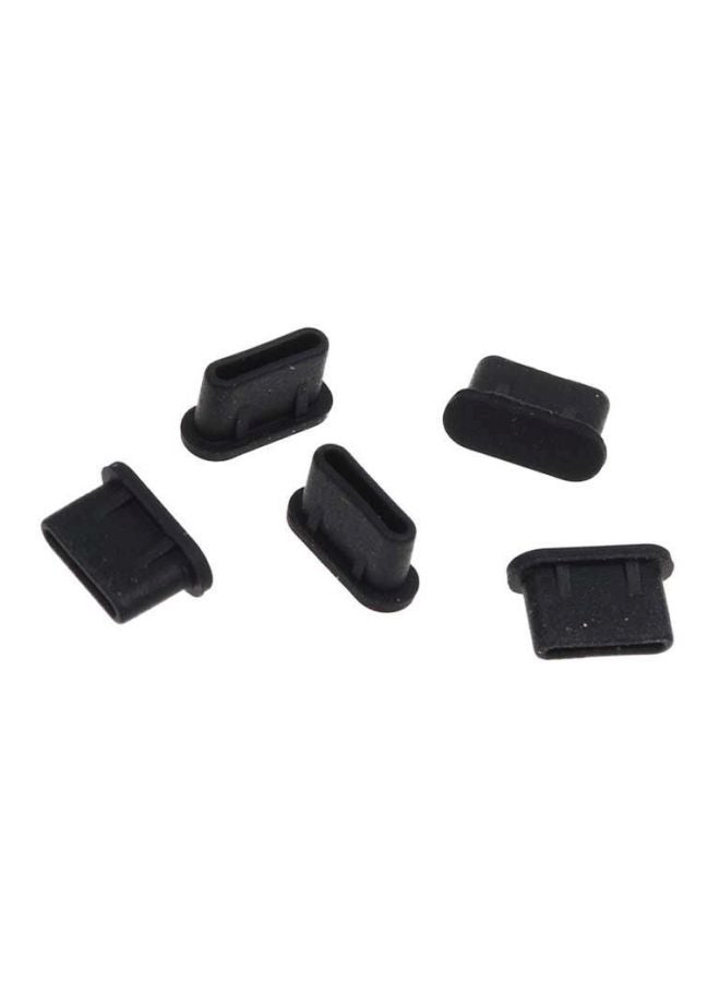 طقم أغطية واجهة شاحن Type-C من السيليكون مكون من 5 قطع أسود