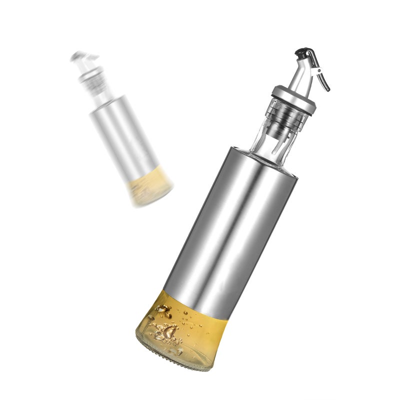 500ml / 17fl oz Stainless Steel Bottle Olive Oil Dispenser Glass With Pourer Drip-Free Spout Silver 30*9*9cm - Image 5