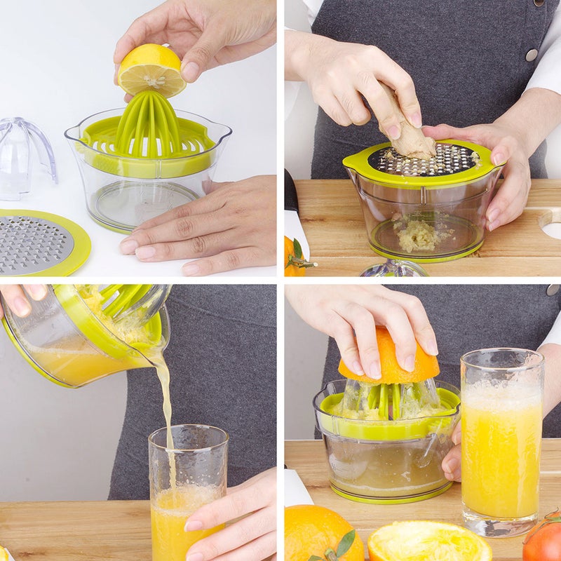 Generic - 14-Ounce  Manual Hand Squeezer Juicer With Built-in Measuring Cup And Grater Green 14*9*14cm - Image 1