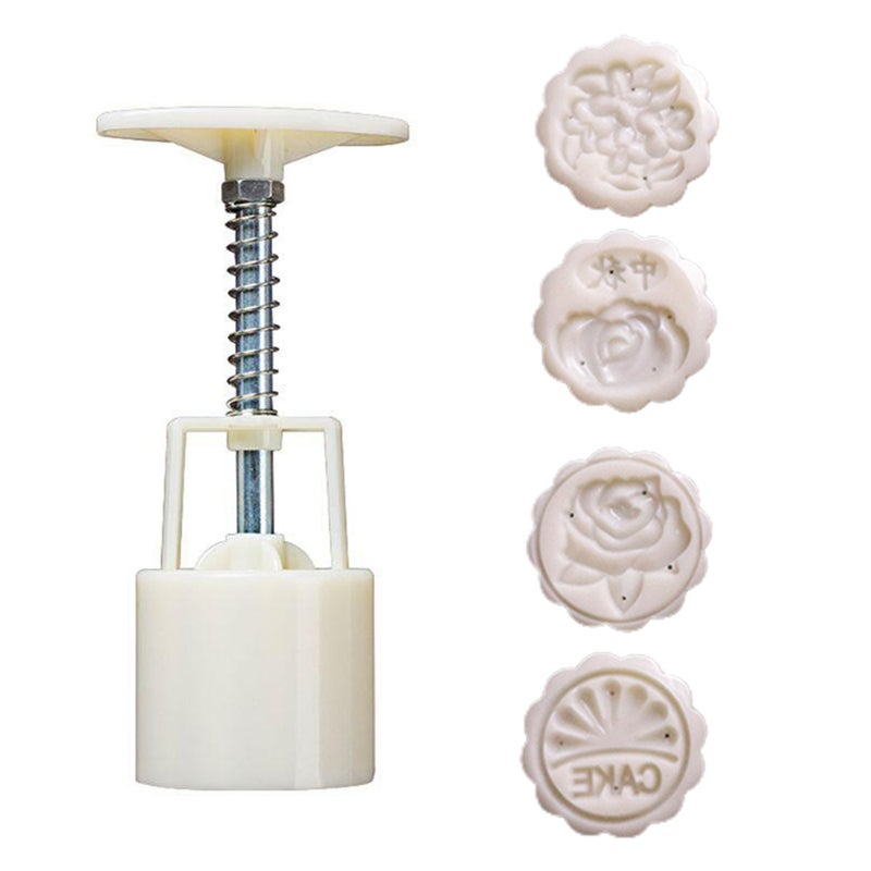 قالب صنع مون كيك مصنوع من مادة ABS غير لاصق وصديق للبيئة  يعمل بالضغط اليدوي للاستخدام المنزلي أبيض 14*5*5سم - Image 1