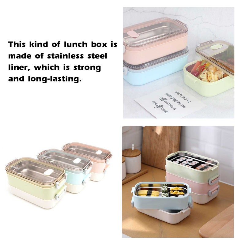 Portable Scald-proof Stainless Steel Multi Layer Bento Lunch Box Pink 12.5*10.5*12cm - Image 2