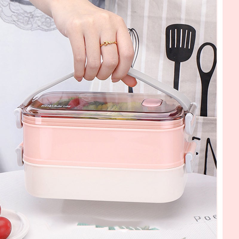 Portable Scald-proof Stainless Steel Multi Layer Bento Lunch Box Pink 12.5*10.5*12cm - Image 4