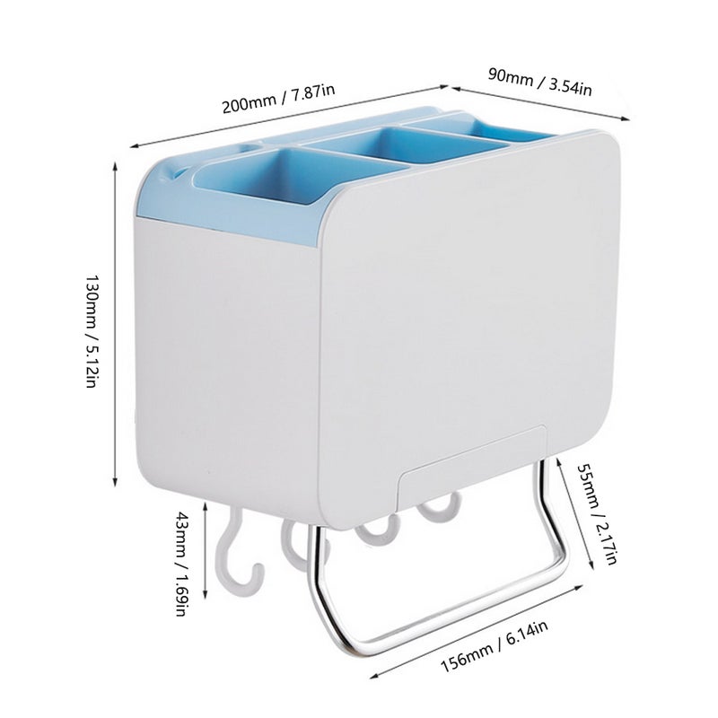 Kitchen Utensil Hanging Multi-functional Wall Mount Chopstick Holder Racks Organizer blue 20.5*9.5*14.5cm  - Image 2