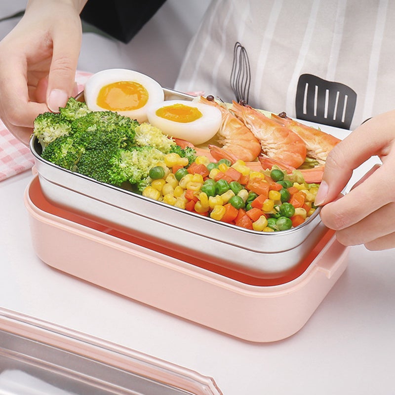 Portable Scald-proof Stainless Steel Multi Layer Bento Lunch Box Pink 12.5*10.5*12cm - Image 3