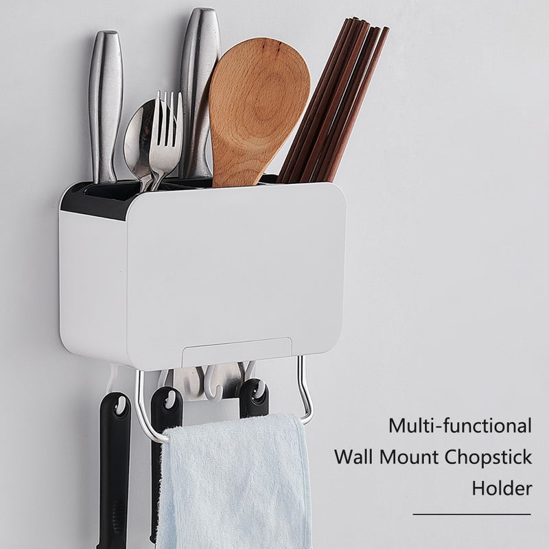 Kitchen Utensil Hanging Multi-functional Wall Mount Chopstick Holder Racks Organizer grey 20.5*9.5*14.5cm  - Image 4