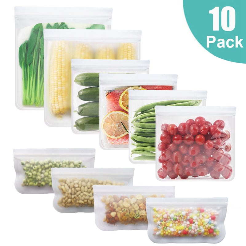 10 Packs Leakproof Eco-friendly Reusable PEVA Food Storage Bags white 29*2*21.5cm  - Image 1