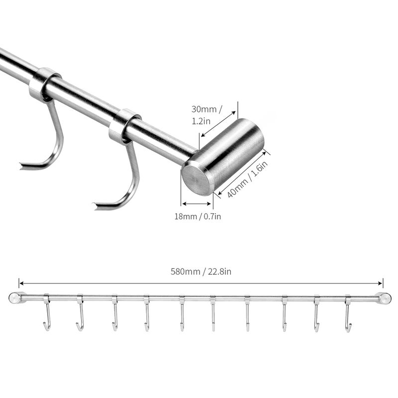 علاقة متعددة الأغراض مصنوعة من الستانلس ستيل 304، تثبت على الحائط، ومكونة من 10 خطافات قابلة للتحريك فضي 59*4*7سم - Image 5