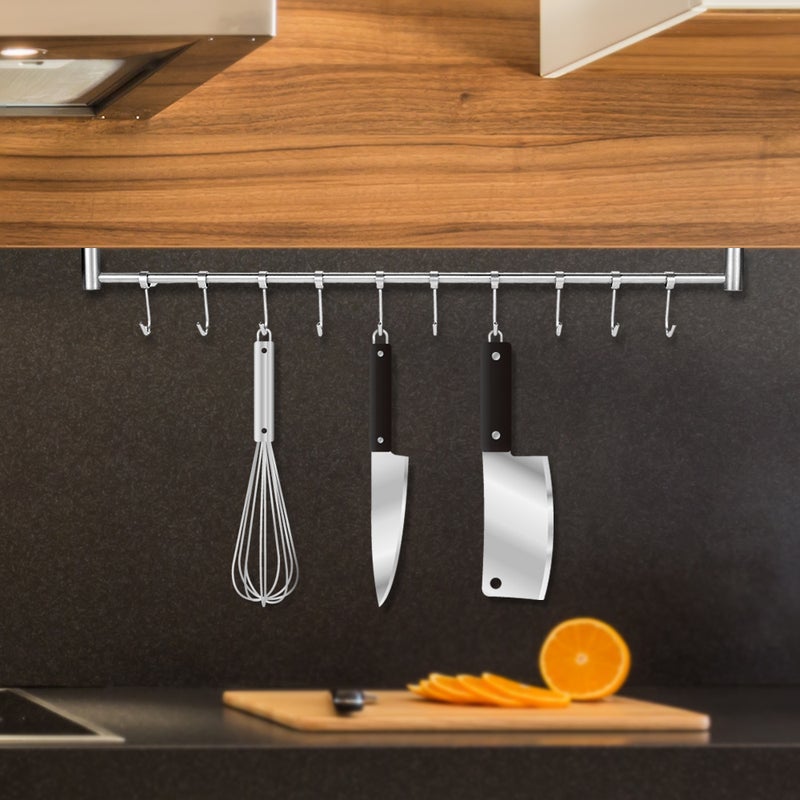 علاقة متعددة الأغراض مصنوعة من الستانلس ستيل 304، تثبت على الحائط، ومكونة من 10 خطافات قابلة للتحريك فضي 59*4*7سم - Image 4