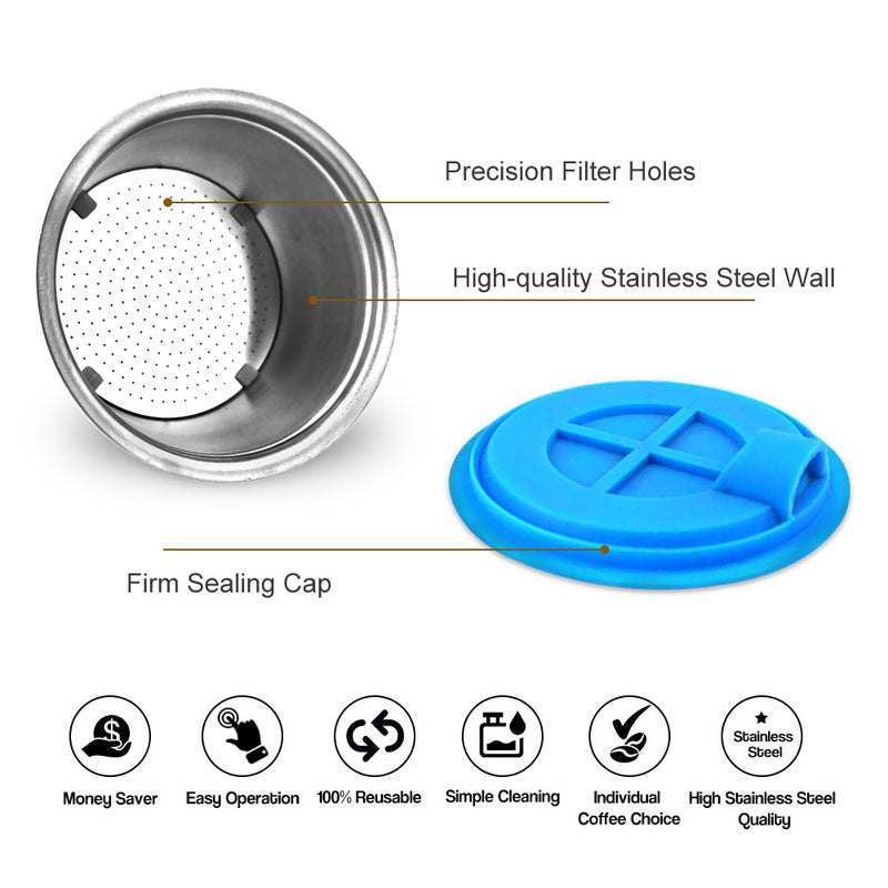 Generic - Stainless Steel Refillable Coffee Capsules Cup 0.35oz Capacity For Dolce Gusto EDG466/EDG606/EDG305/Mini Me EDG626 Silver 10*5.5*5.5cm - Image 1