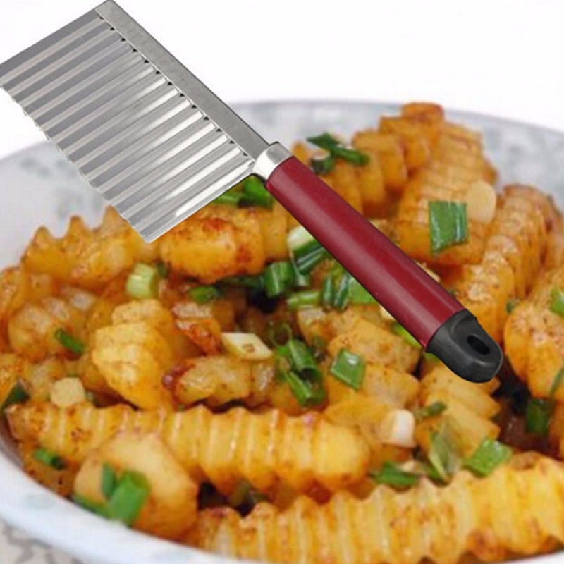Generic Crinkle Cutter Wavy French Fry Slicer Potato Ripple Knife Silver 22*2*6cm  - Image 5