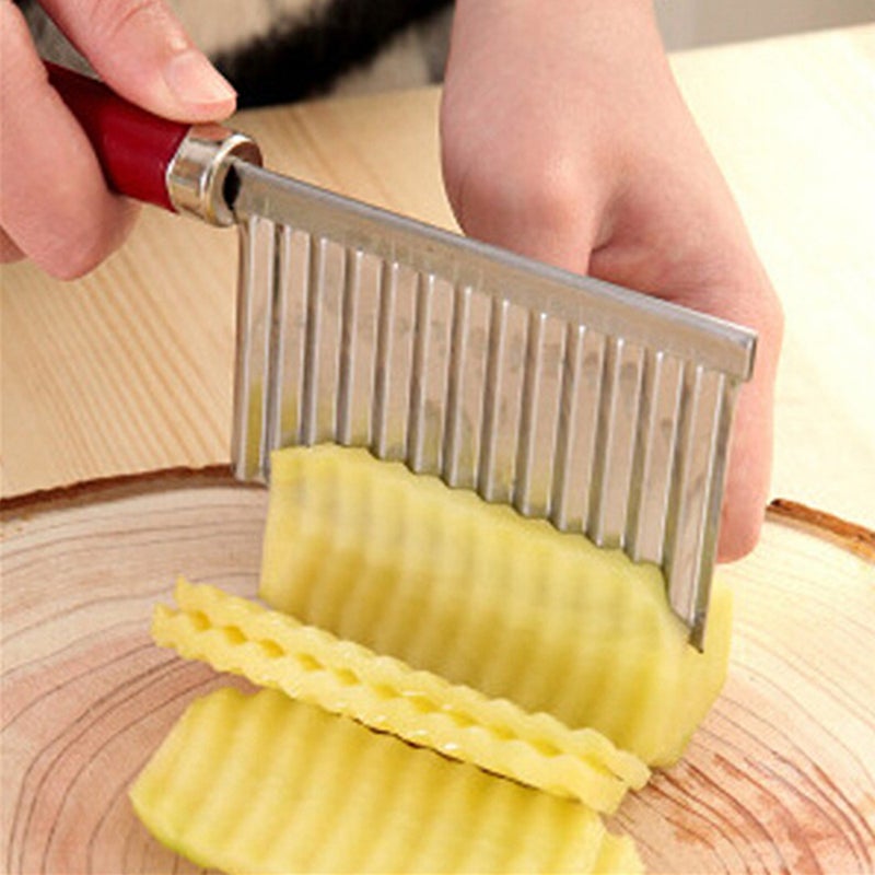 Crinkle Cutter Wavy French Fry Slicer Potato Ripple Knife Silver 22*2*6cm