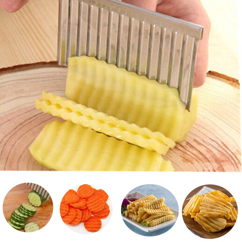 Generic Crinkle Cutter Wavy French Fry Slicer Potato Ripple Knife Silver 22*2*6cm  - Image 1