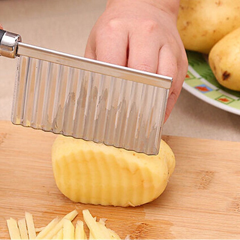 Generic Crinkle Cutter Wavy French Fry Slicer Potato Ripple Knife Silver 22*2*6cm  - Image 4