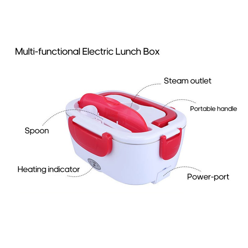 Multi-functional Portable Electric Heating Lunch Box With Removable Stainless Steel Container Red - Image 4