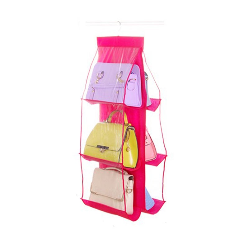 Generic Purse Bag Storage Holder Organizer With 6 Larger Pockets Pink 35.5*1.5*15cm  - Image 1
