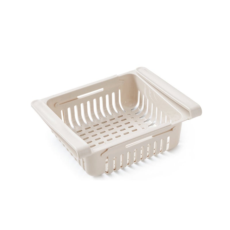 0.43 Inch Retractable Fridge Organizer Pull Out Drawer Clip On Under Shelf Basket Beige 20*8*16cm - Image 1