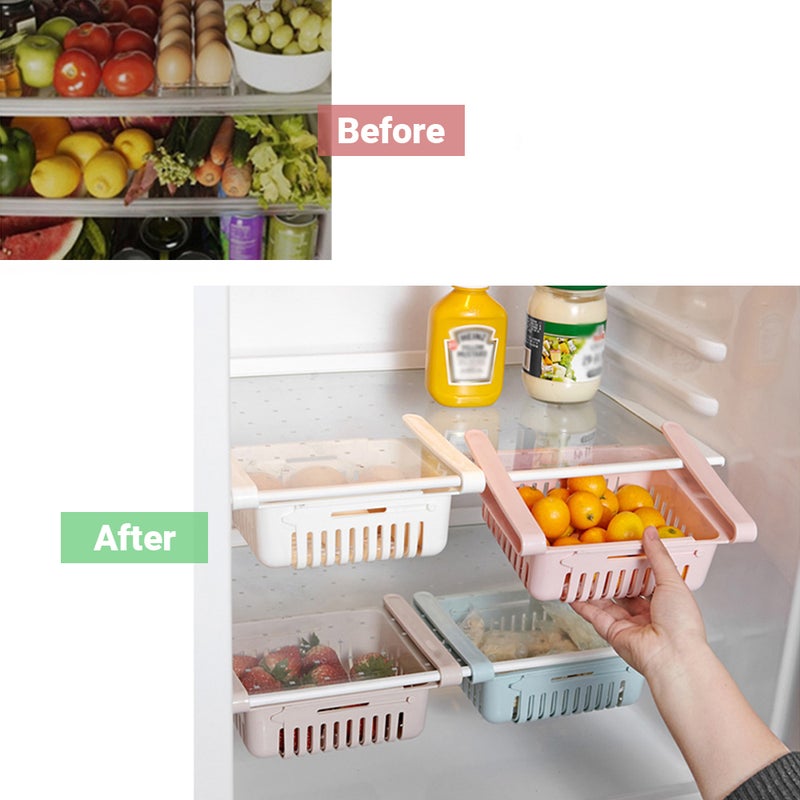 0.43 Inch Retractable Fridge Organizer Pull Out Drawer Clip On Under Shelf Basket Multicolour 20*8*16cm
