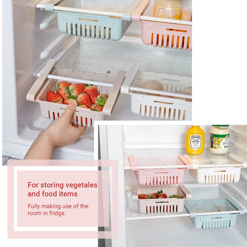 0.43 Inch Retractable Fridge Organizer Pull Out Drawer Clip On Under Shelf Basket Multicolour 20*8*16cm