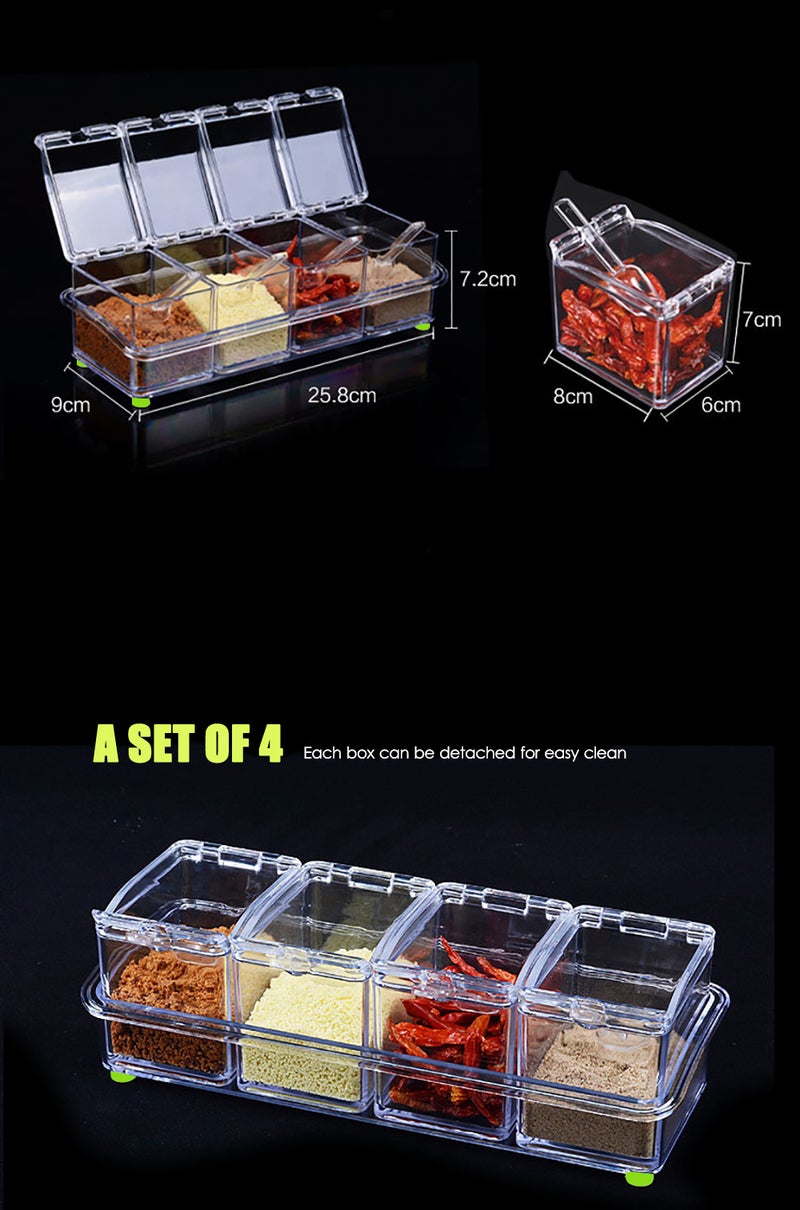 Generic - Set of 4 Detachable Seasoning Storage Clear Spice Rack Organizer Condiment Holder Transparent 26*8.5*10.5cm - Image 1