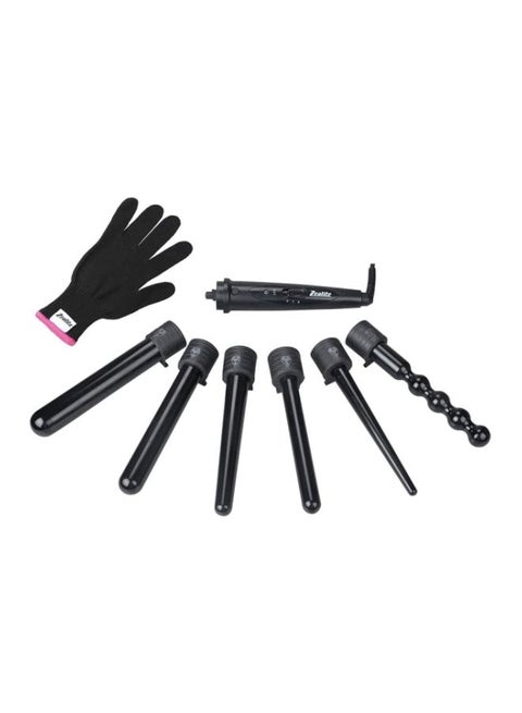 6-In-1 Hair Curler Kit With Gloves Black