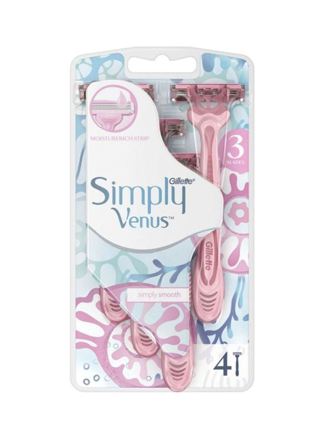 Gillette 4-Piece Simply Venus 3 Blade Disposable Razor Set Pink