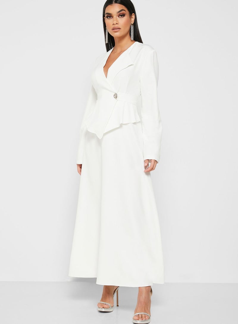 Khizana Wrap Front Peplum Maxi Dress White  - Image 1