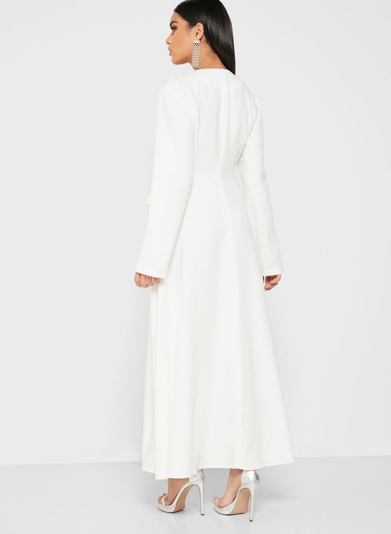 Khizana Wrap Front Peplum Maxi Dress White  - Image 2